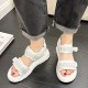 Transparent Ankle Strap Velcro Peep Toe Wedge Sandals - White |image