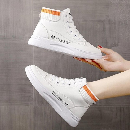 Platform Breathable Shallow Mouth Lace Up Ankle Sneakers - White |image