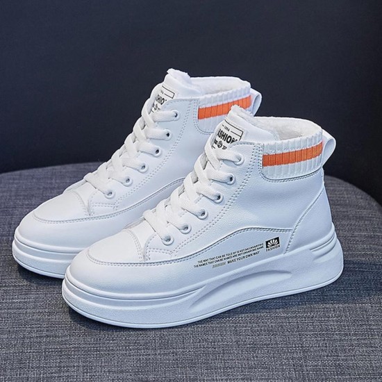 Platform Breathable Shallow Mouth Lace Up Ankle Sneakers - White |image