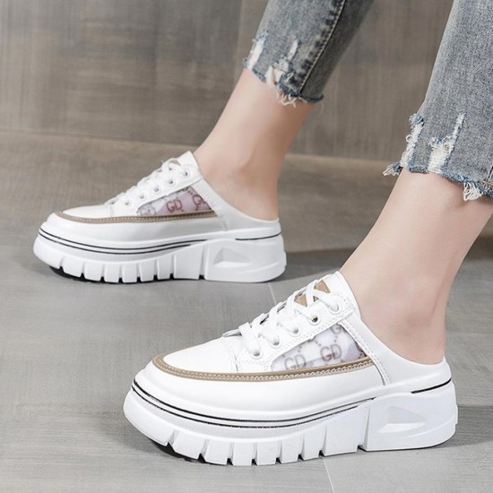 Comfort Low Top Round Toe Lace Up Sports Sneakers - Brown |image