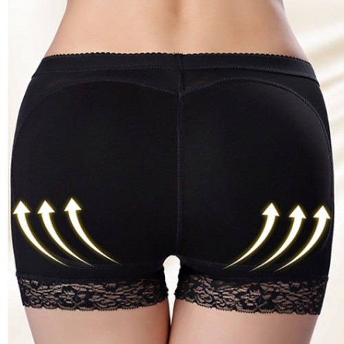 Lace High Waist Butt Padding Hip Lifting Panties Shapewear - Black |image