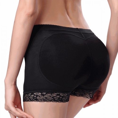 Lace High Waist Butt Padding Hip Lifting Panties Shapewear - Black |image