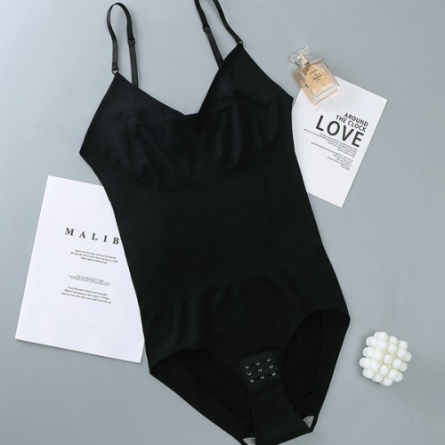 Solid Color Seamless Women Sliming Bodysuit - Black |image