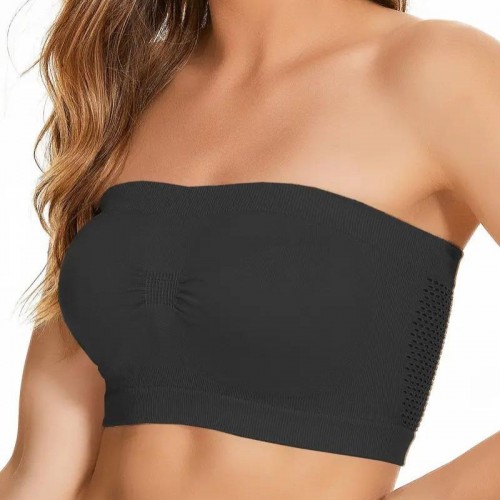 Breathable Strapless Wrapped Tube Top Lace Women Bra - Black |image