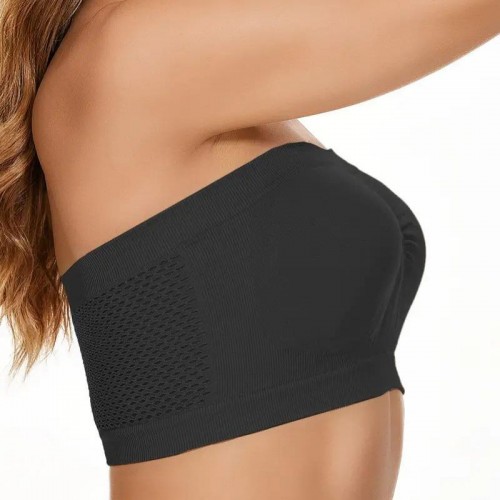Breathable Strapless Wrapped Tube Top Lace Women Bra - Black |image
