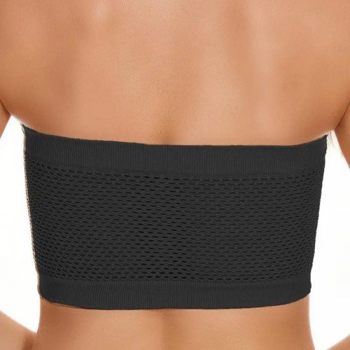 Breathable Strapless Wrapped Tube Top Lace Women Bra - Black |image