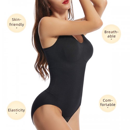 Slim Solid Tight Hip Lifting Shaping Lingerie Elastic Bodysuit- Black |image