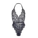 Elegant Hollow Out Halter Neck Lace Shapewear Bodysuit - Black |image