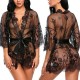 Embroidered Robe Baby Doll Lingerie Mesh Nightwear - Black |image