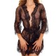 Embroidered Robe Baby Doll Lingerie Mesh Nightwear - Black |image
