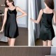 Elegant Thin Strap Silk Solid Color Women Night Dress - Black |image