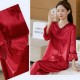Luxury Silk Stain Pajamas Lace V Neck Women Sleepwear - Red |image