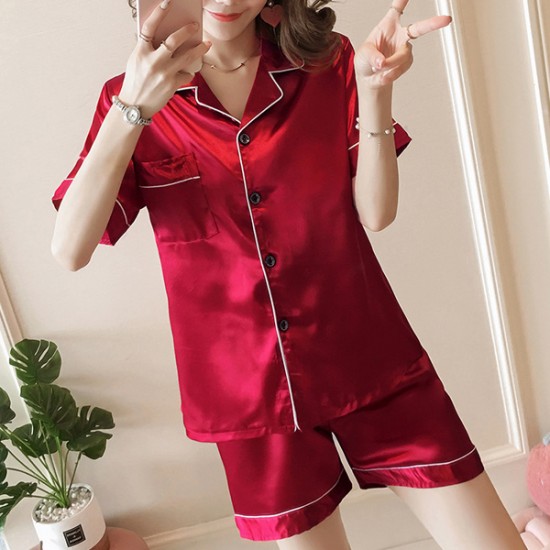 Show Image for Sweet Two Piece Short Sleeve Button Closure Nightwear - Red Sweet Two Piece Short Sleeve Button Closure Nightwear - Red |image