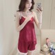 Leisure Lace Floral Silk Women Pajama Set Nightwear - Red |image