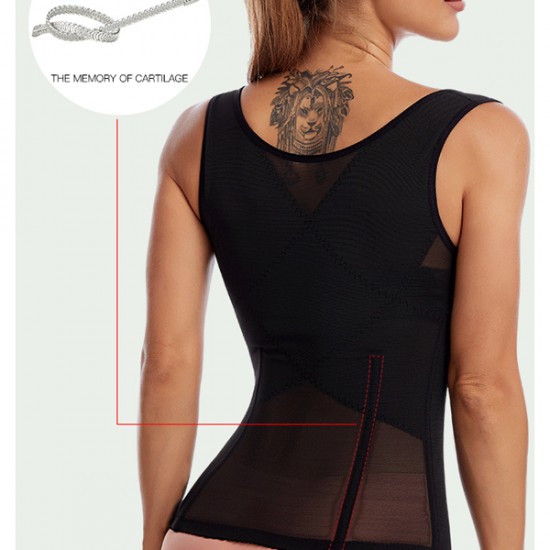 Tank Top Tummy Control Corset Shapewear Bodysuit - Black |image