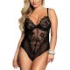 Garter Leotard Lace Hollow Lingerie Corset Backless Bodysuit - Black |image