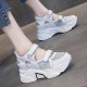 Platform Wedge Thick Sole Lace Up Mesh Women Sneakers - White