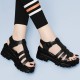 Soft Thick Soled Hollow Out Strappy Wedge Buckle Sandals - Black |image