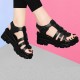 Soft Thick Soled Hollow Out Strappy Wedge Buckle Sandals - Black |image