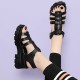 Soft Thick Soled Hollow Out Strappy Wedge Buckle Sandals - Black |image