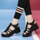 Soft Thick Soled Hollow Out Strappy Wedge Buckle Sandals - Black |image