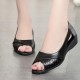Roman Style Chunky Wedges Peep Toe Soft Sole Women Sandals - Black |image