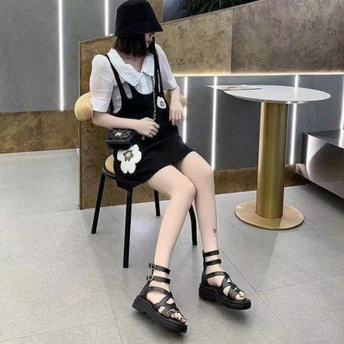 Comfort High Top Buckle Decor Zipper Back Women Sandals - Black |image