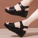 Platform Velcro Strappy Fish Mouth Women Wedge Sandals - Black |image