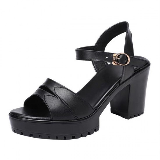 Platform Buckle Strap Open Toe Catwalk High Heel Sandals - Black |image