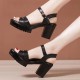 Platform Buckle Strap Open Toe Catwalk High Heel Sandals - Black |image