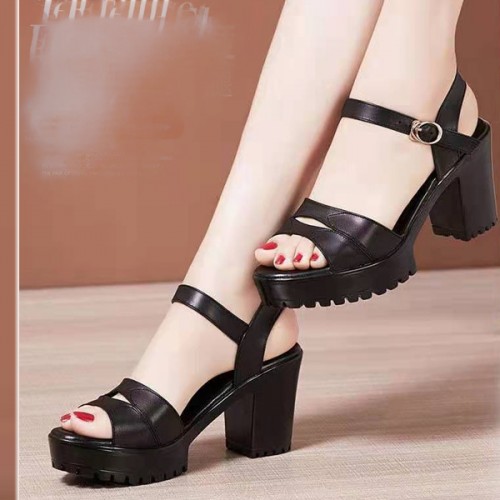 Platform Buckle Strap Open Toe Catwalk High Heel Sandals - Black |image