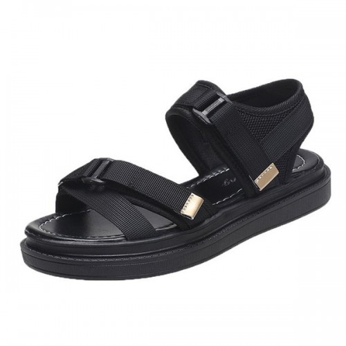 Sports Style Cross Straps Flat Soft Sole Round Head Velcro Sandals - Black |image