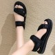 Sports Style Cross Straps Flat Soft Sole Round Head Velcro Sandals - Black |image