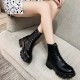 Trendy Lace-up Thick Soled Chunky Side Zipper High Top Boots - Black |image