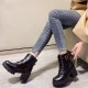 Comfortable Laces Belt Buckle Thick Bottom Ankle High Heel Boots - Black |image