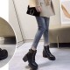 Comfortable Laces Belt Buckle Thick Bottom Ankle High Heel Boots - Black |image