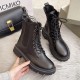 Military Lace Up Lacing Design Women Square Heel Short Boots - Black |image