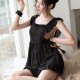 Sweet Square Neck Transparent Mini Ruffle Women Nightdress - Black 