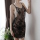 Transparent Mini Lace Floral Detail Shoulder Straps Bodysuit - Black |image