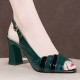 Fish Mouth Strap Design Buckle Closure Squire Heel Sandals - Green
