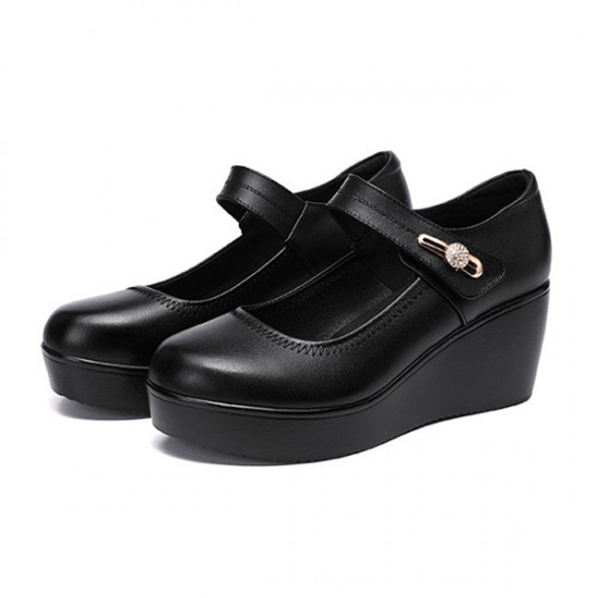 Comfortable Soft Sole Rhinestone Round Toe Casual Shoes - Black |image