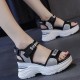 Platform Sponge Wedge Strappy Velcro Closure Sports Sandals - Grey |image