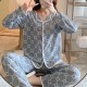 Cardigan Long Sleeves Pajamas Shirt Lapel Collar Nightdress - Grey
