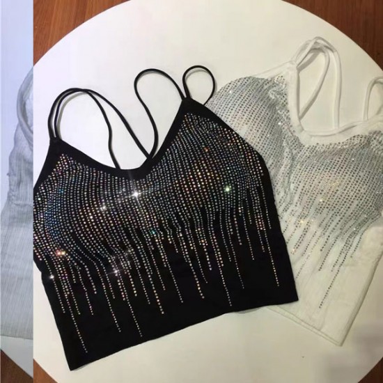 Show Image for Rhinestone Diamond Tank Top Bustier Vest Crop Women Bra - Black Rhinestone Diamond Tank Top Bustier Vest Crop Women Bra - Black |image