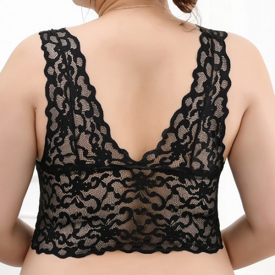 Beautiful Solid Strap Wrap Floral Lace Seamless Thin Mold Cup Bra - Black |image