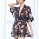Kimono Knotted Chiffon Floral Printed Bathrobe Women Nightdress - Black |image