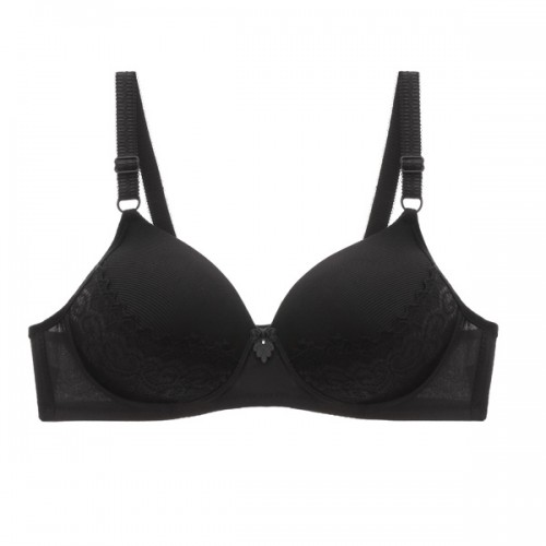 Mesh Lace Light Lined Full Coverage Push Up Women Bra - Black |image