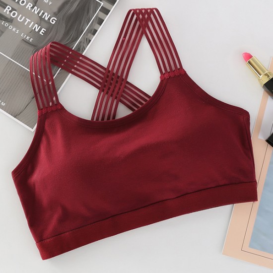 Cross Straps Push Up Padded Yoga Running Vest Top Sports Bra - Red |image