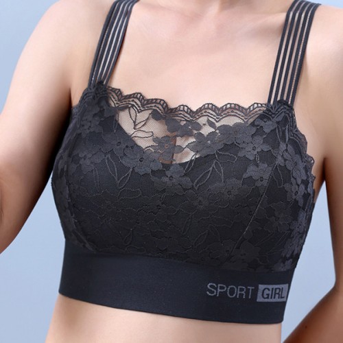 Beautiful Back Lace Sports Thin Mold Cup Women Bra - Black |image
