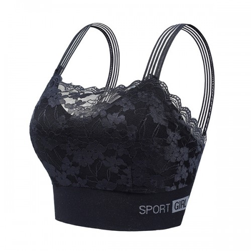 Beautiful Back Lace Sports Thin Mold Cup Women Bra - Black |image
